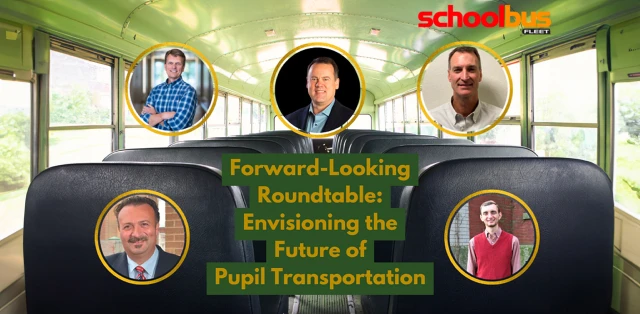 A bus interior featuring images of four people, accompanied by the text 